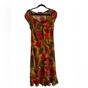 Joie de Vie Paris Vintage Floral Midi Dress Cap Sleeve 90’s Boho